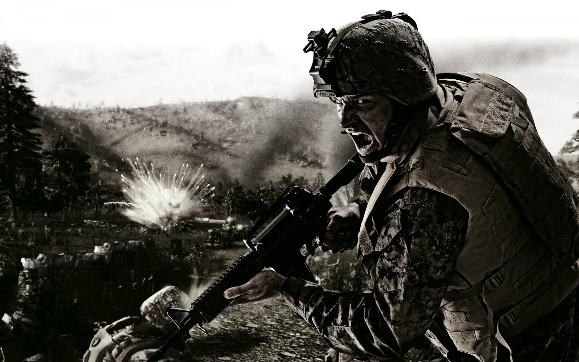 uno militare guerra soldato adulto uomo indossare armi uniforme esercito esplosione