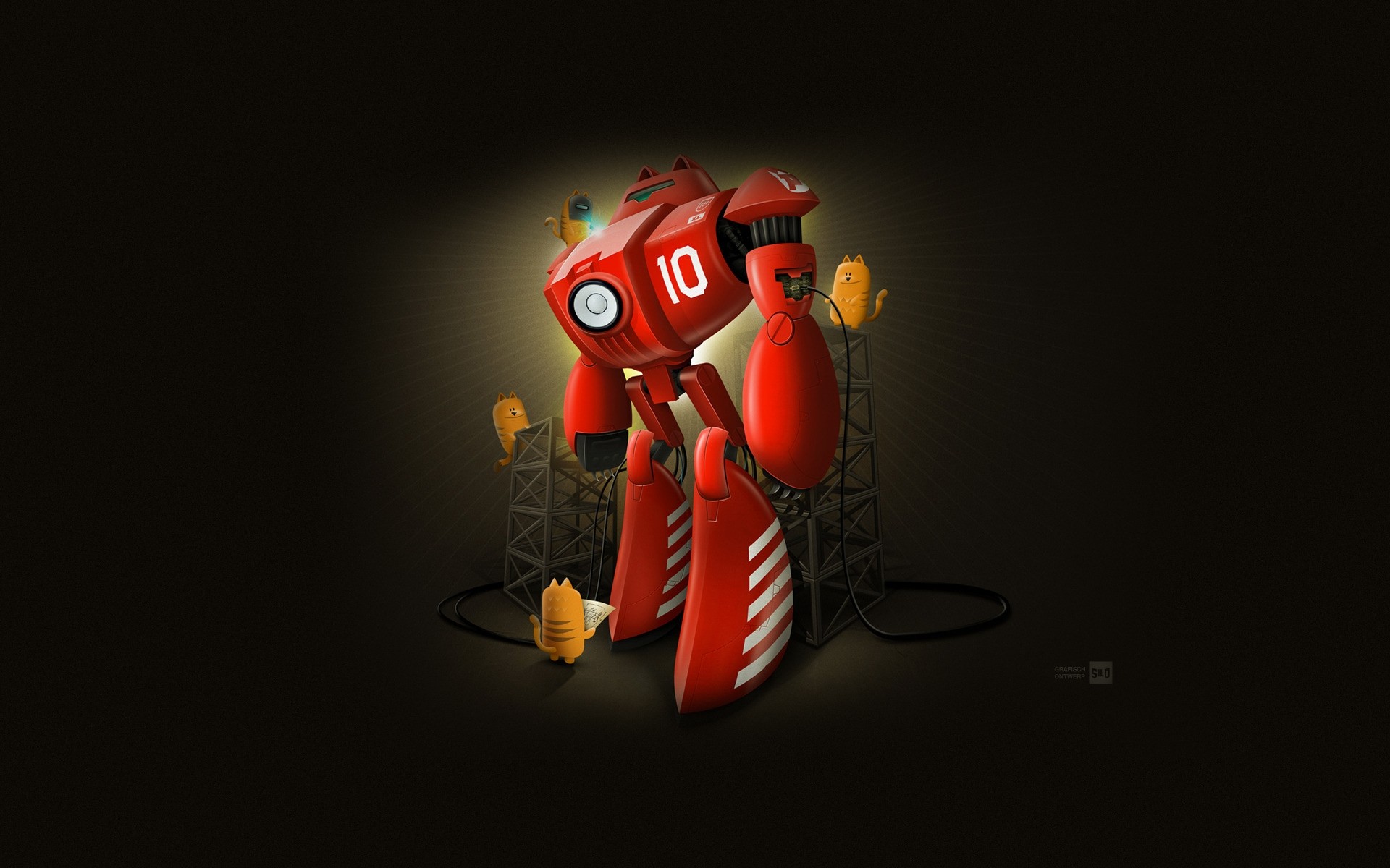 illustrazione desktop robot rosso