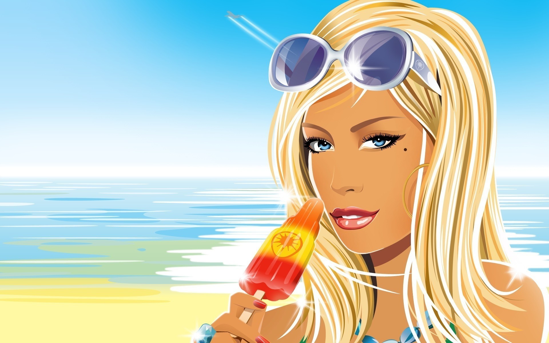 cartoni animati estate donna acqua cielo giovane natura viaggi divertimento mare all aperto spiaggia vacanze ragazza gelato occhi