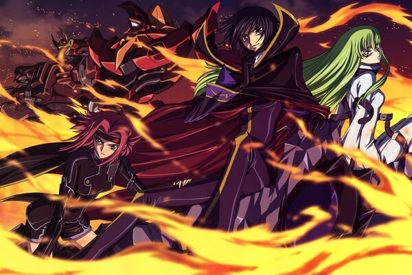 Personaggi animati ragazzi e ragazze in fiamme