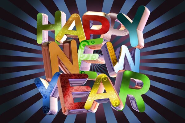 Iscrizione Felice Anno nuovo in lettere colorate su sfondo scuro
