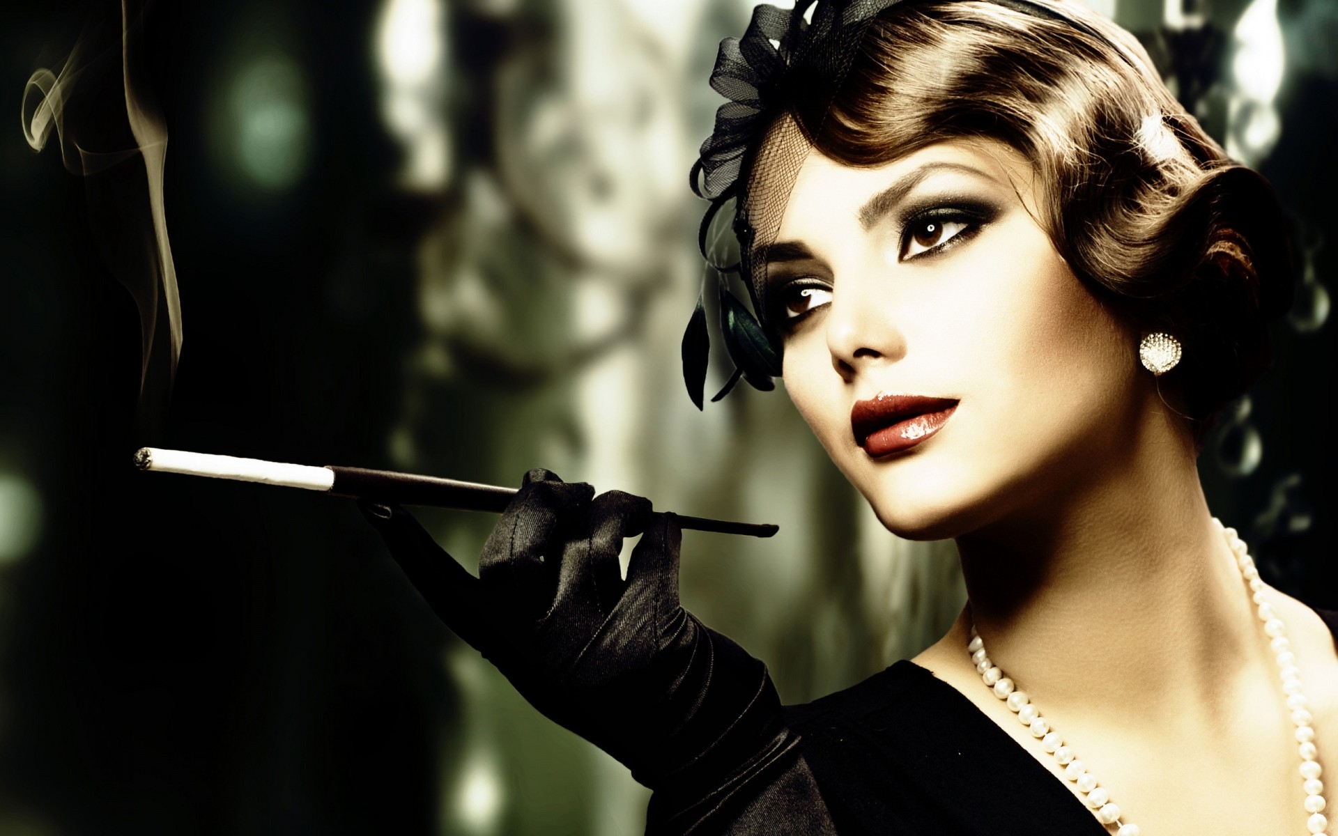 donna ritratto moda ragazza modello da solo adulto glamour vintage fumo foto carta da parati retrò