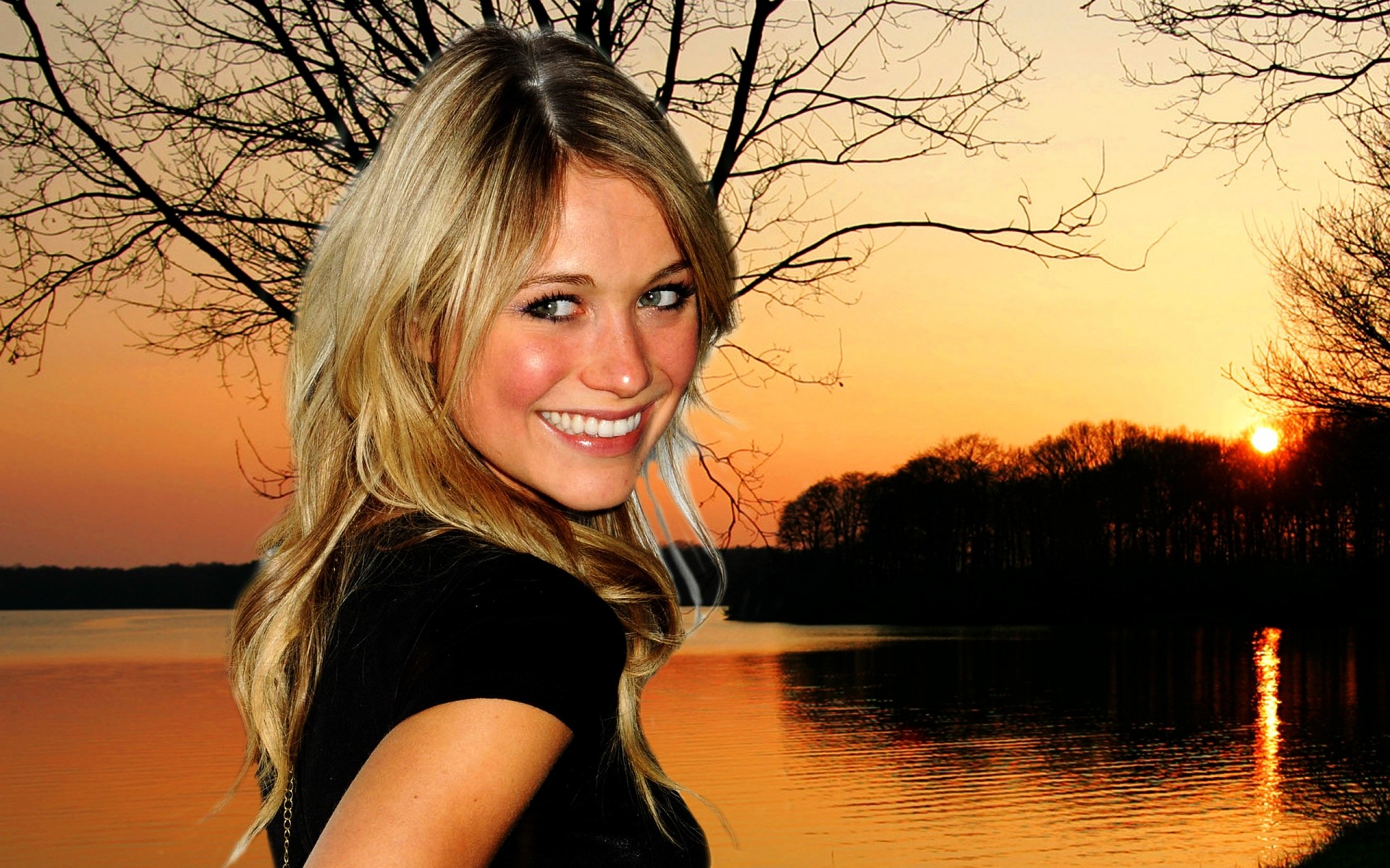 tramonto natura acqua donna autunno lago bella sera ragazza alba all aperto sole bionda babe
