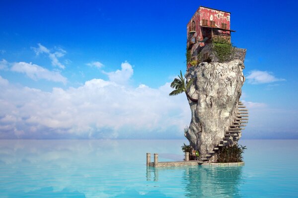 Casa su una roccia in mezzo al mare