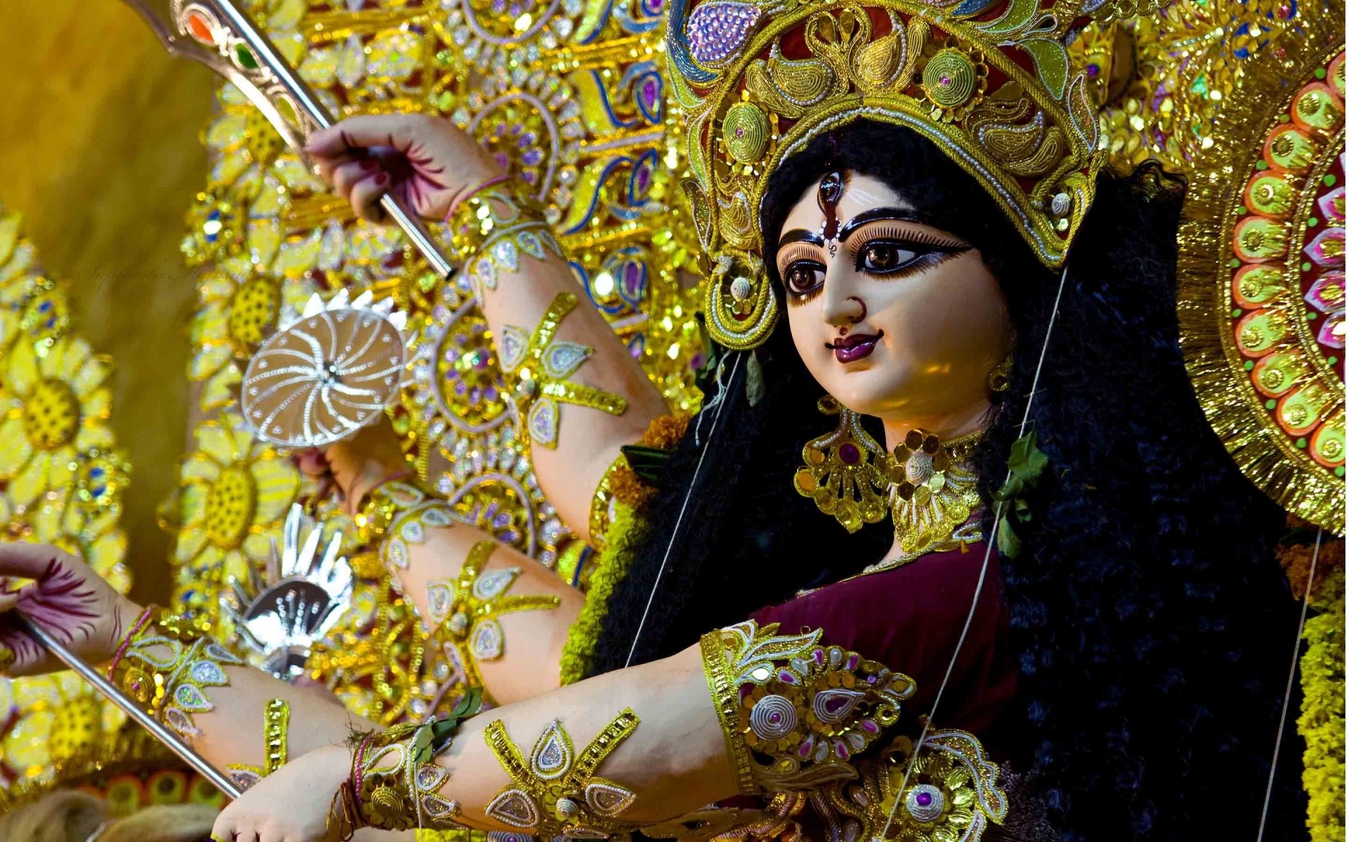 cartoni animati decorazione oro arte tradizionale colore festival luminoso sanscrito durga devi sfondo invincibile