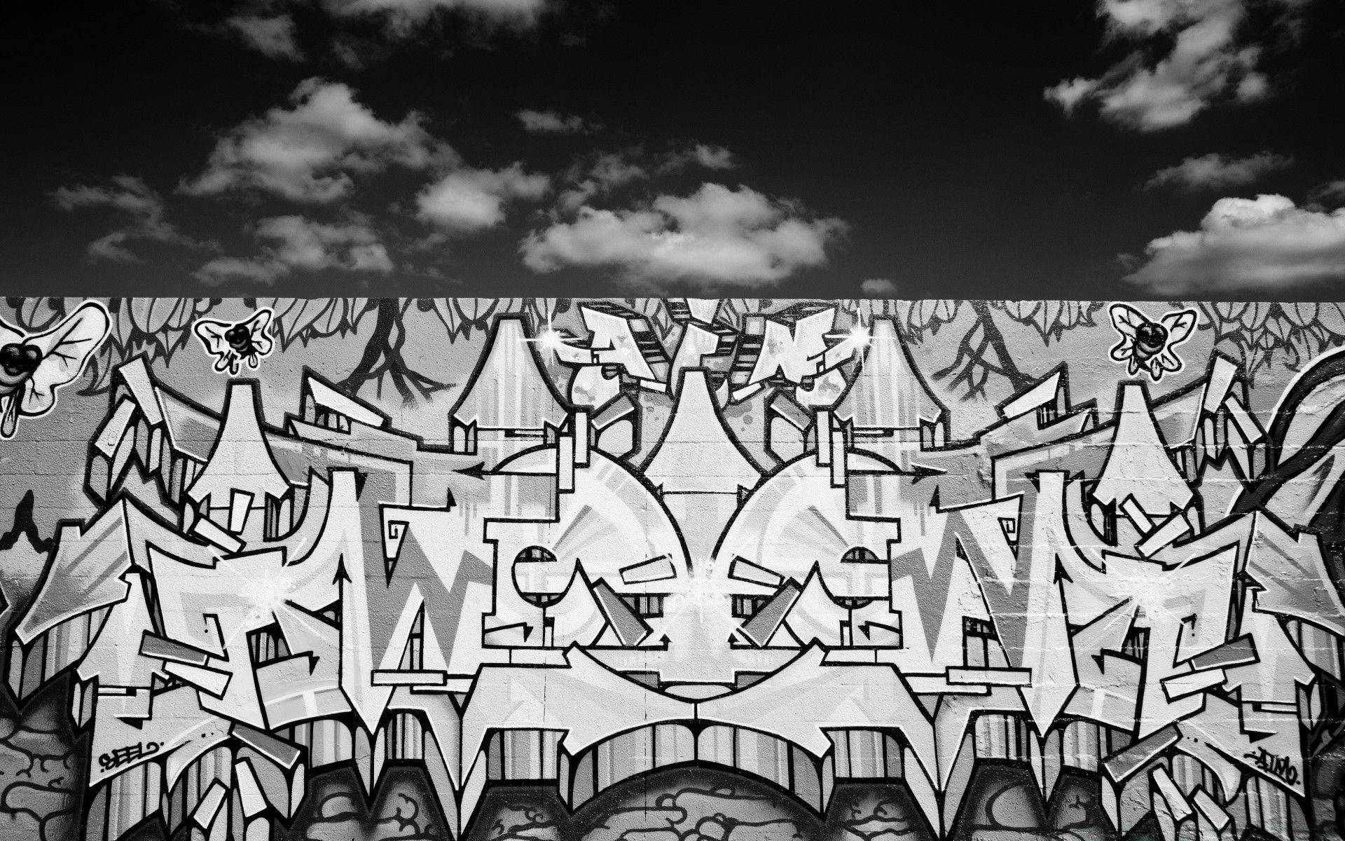in bianco e nero illustrazione arte graffiti design desktop