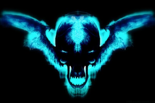 Arte sotto forma di raggi X del cranio con ali di pipistrello