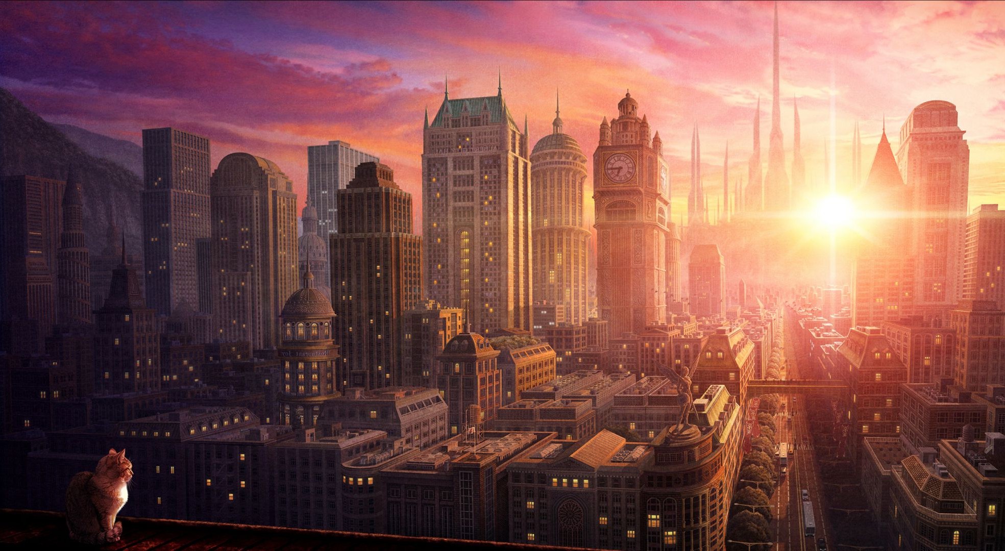 anime città casa architettura skyline grattacielo città sera crepuscolo viaggi torre tramonto urbano cielo fiume luce ufficio centro punto di riferimento riflessione