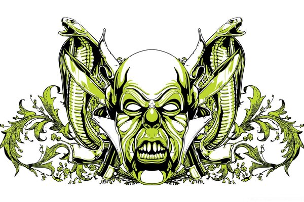 Spaventoso disegno di Gremlin con serpenti