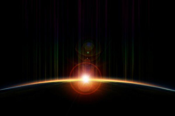 La luce dietro il pianeta nello spazio esterno