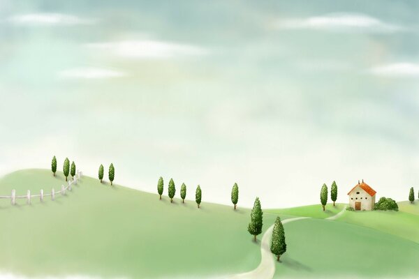 Bella immagine con erba verde e alberi