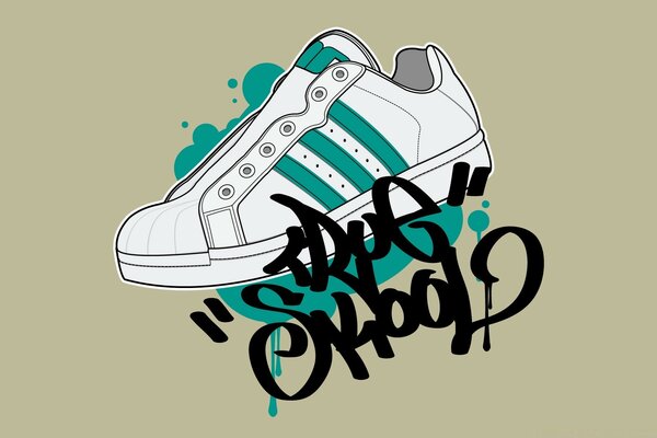 Graffiti. Sneaker bianca con strisce verdi