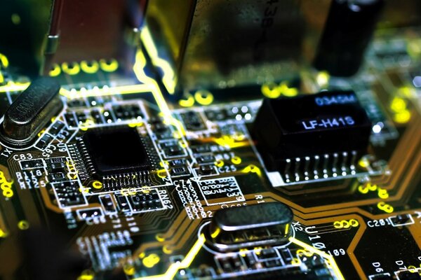 Foto del circuito del processore con chip