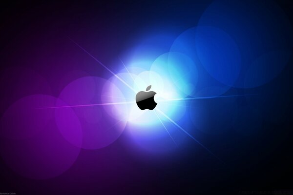 Apple sfondo scuro cerchi luminosi mela luce brillante