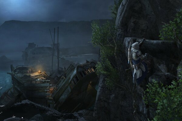 Paesaggio del mare con le navi Assassins Creed