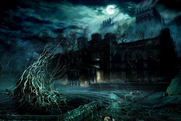 Oscura casa misteriosa sulla luna piena