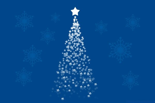 Albero di Natale invernale su sfondo blu