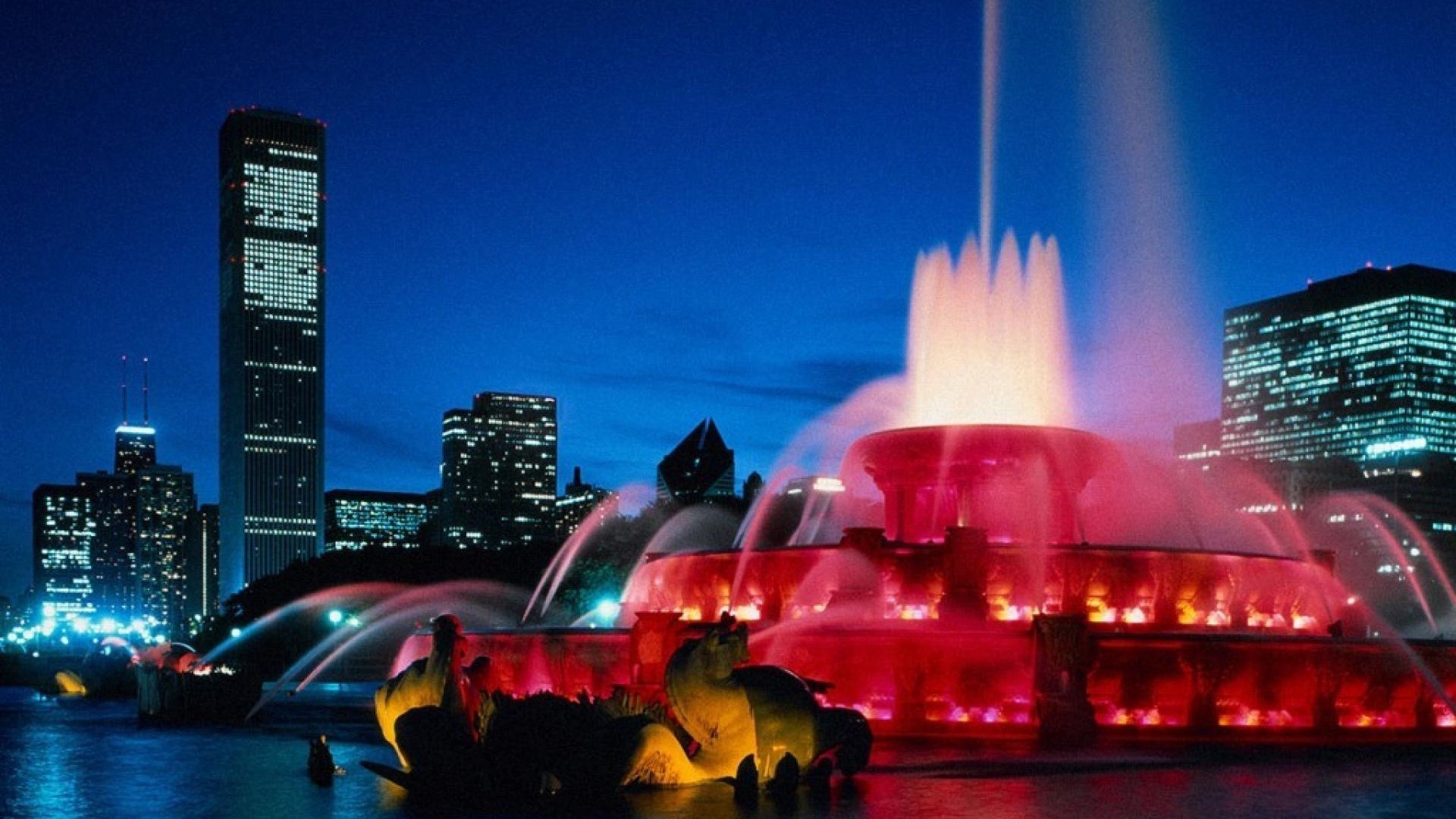 città centro grattacielo città sera crepuscolo viaggi skyline architettura casa urbano luce strada tramonto ponte acqua riflessione illuminato fiume cielo