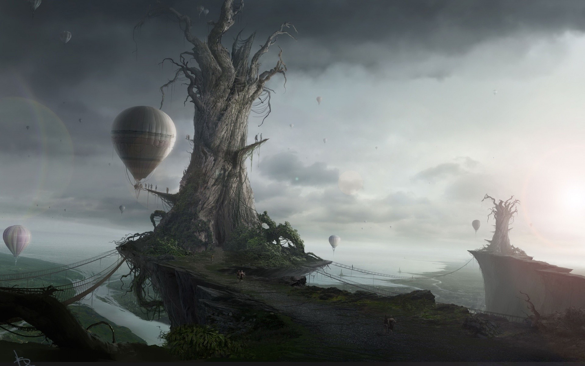 grafica 3d paesaggio nebbia alba albero nebbia tramonto acqua viaggi all aperto tempesta cielo natura legno sera inverno