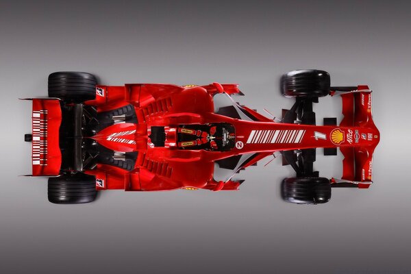 Auto da corsa di Formula 1 rossa. Vista in pianta