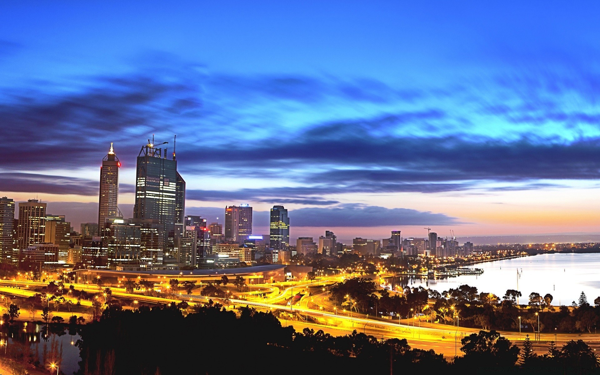 australia e oceania città architettura città crepuscolo skyline tramonto viaggi sera centro città casa cielo grattacielo acqua illuminato all aperto alba panoramico urbano